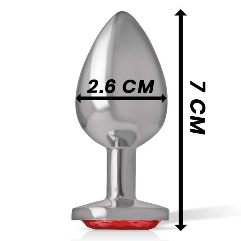 INTENSE plug tapón anal en metal con cristal redondo rojo, talla S, medidas