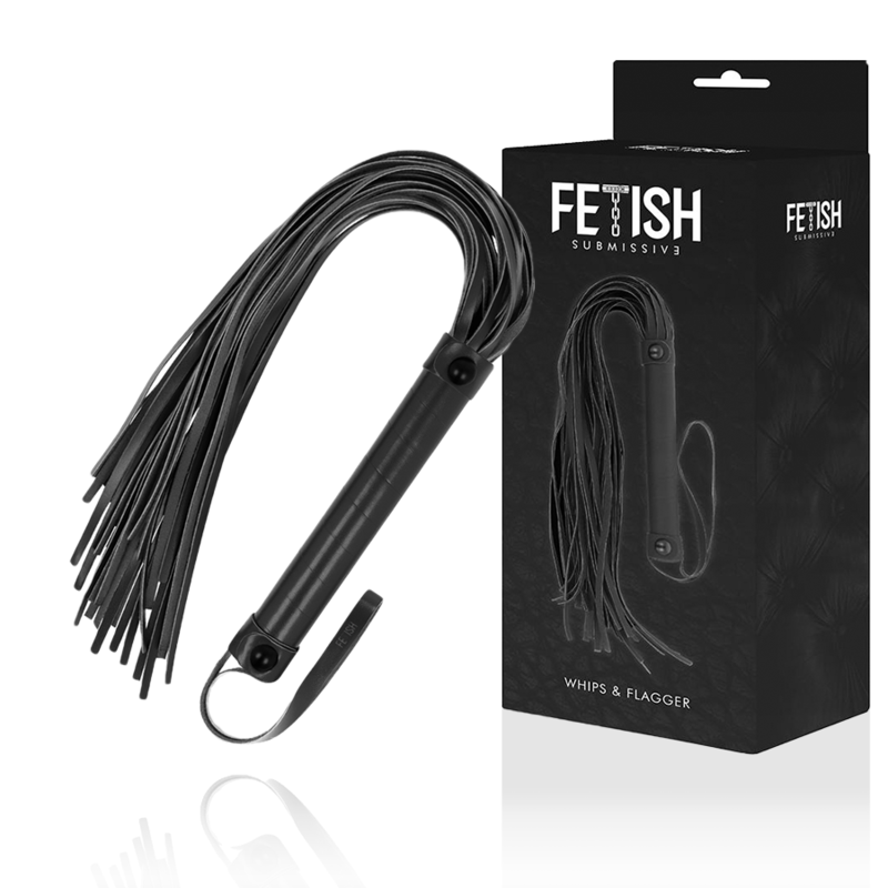 FETISH látigo para BDSM y bondage en cuero vegano, con empaque original