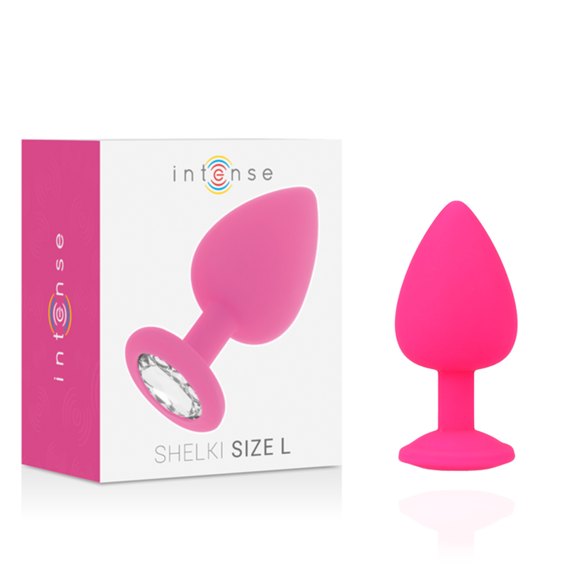 INTENSE SHELKI plug tapón anal en silicona con cristal claro, talla L fucsia, con empaque original