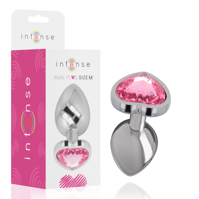 INTENSE plug tapón anal en metal con cristal corazón rosa talla M, con empaque original