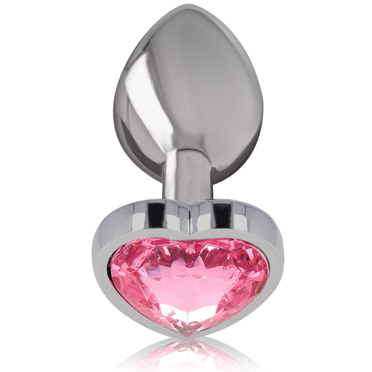 INTENSE plug tapón anal en metal con cristal corazón rosa talla M, vista inclinada