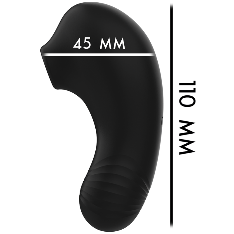 RITHUAL SHUSHU PRO vibrador y succionador de clítoris de bolsillo negro, medidas