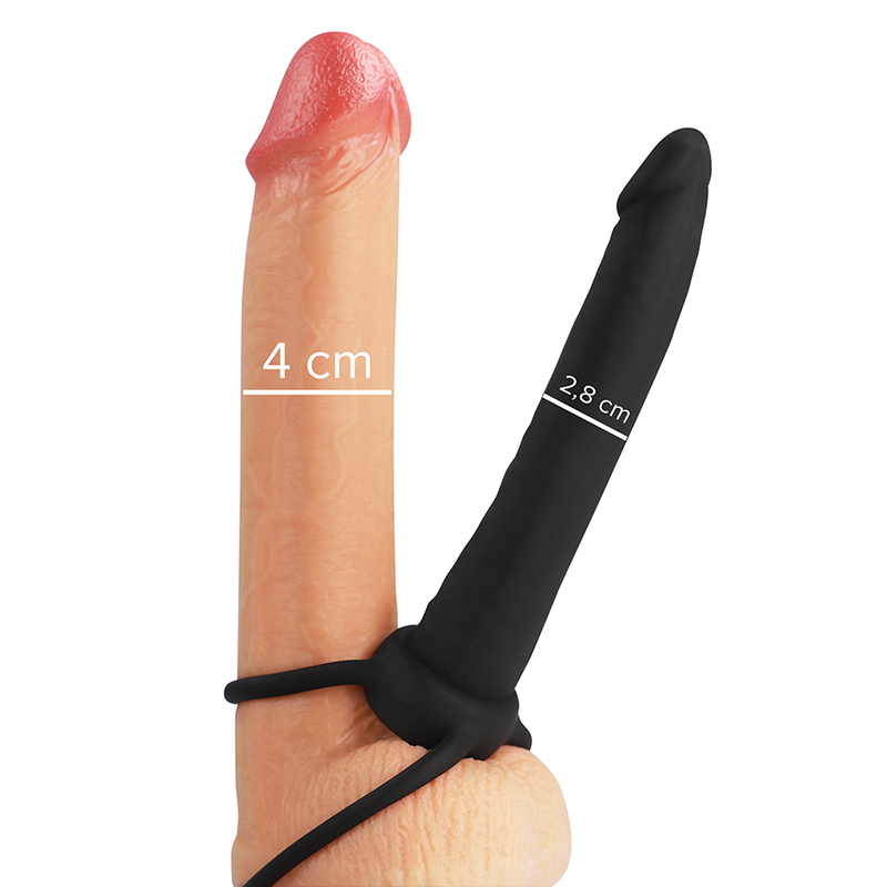 MYTHOLOGY COBI ONYX dildo anal con anillos para pene y testículos para doble penetración, medidas