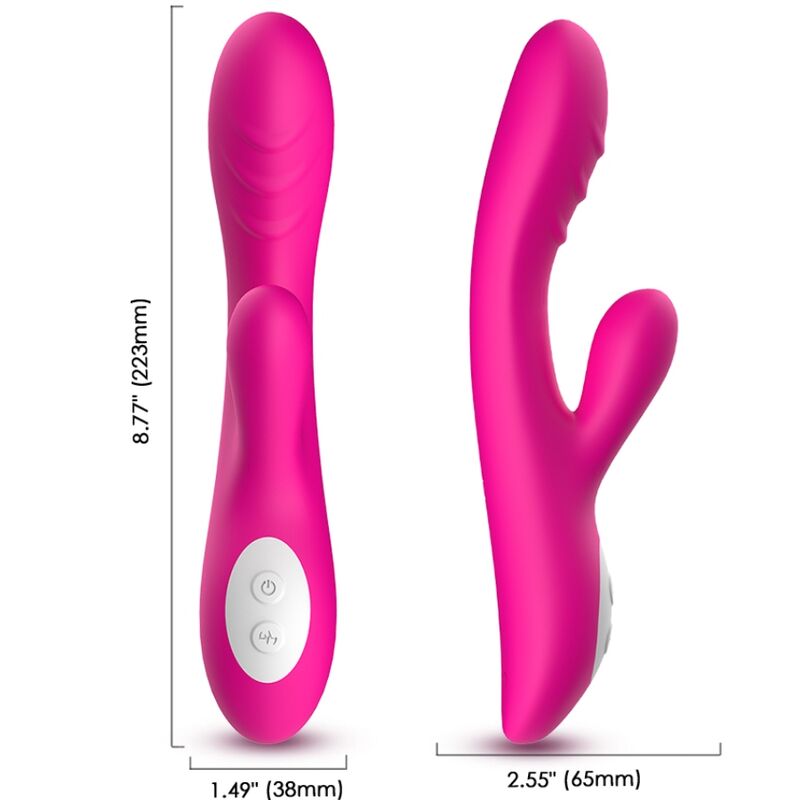 SPARK vibrador conejo para doble estimulación vagina y clítoris con efecto calor y USB, medidas