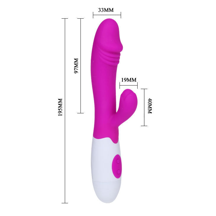 SNAPPY dildo vibrador conejo para doble estimulación vagina y clítoris, medidas