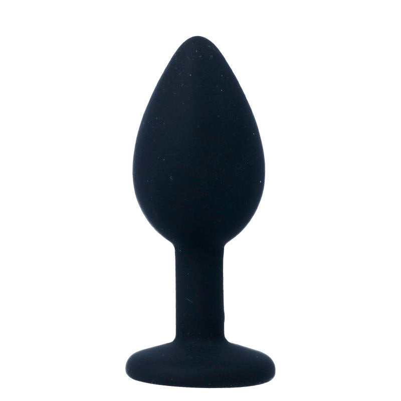 SHELKI plug tapón anal en silicona con cristal redondo claro, talla S negro, vista vertical