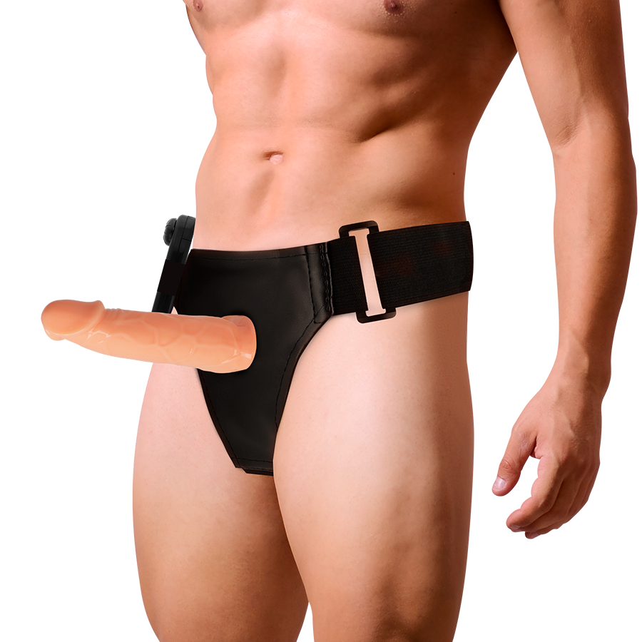 HARNESS ATTRACTION WILLIAM dildo pene hueco vibrador con arnés para pareja 170x45mm, puesto